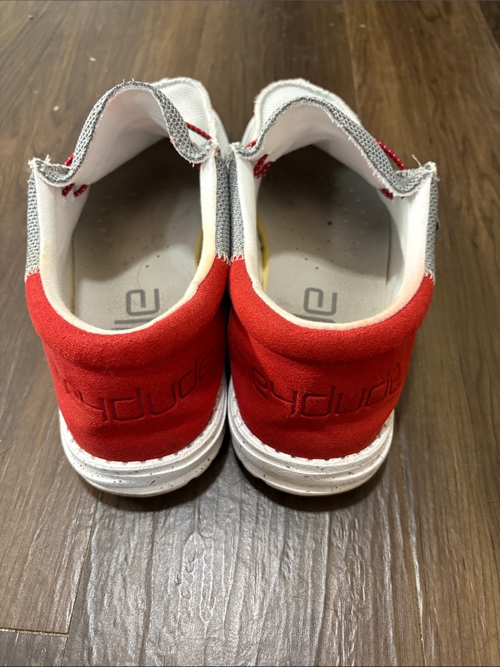 Hey Dude Mesh Slip-On Boat Shoes in Light Gray with Red Trim - Picture 2 of 4